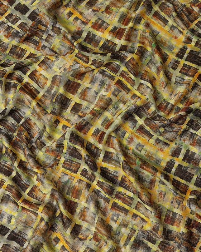Olive Brown Viscose Crepe Printed Fabric 110cm