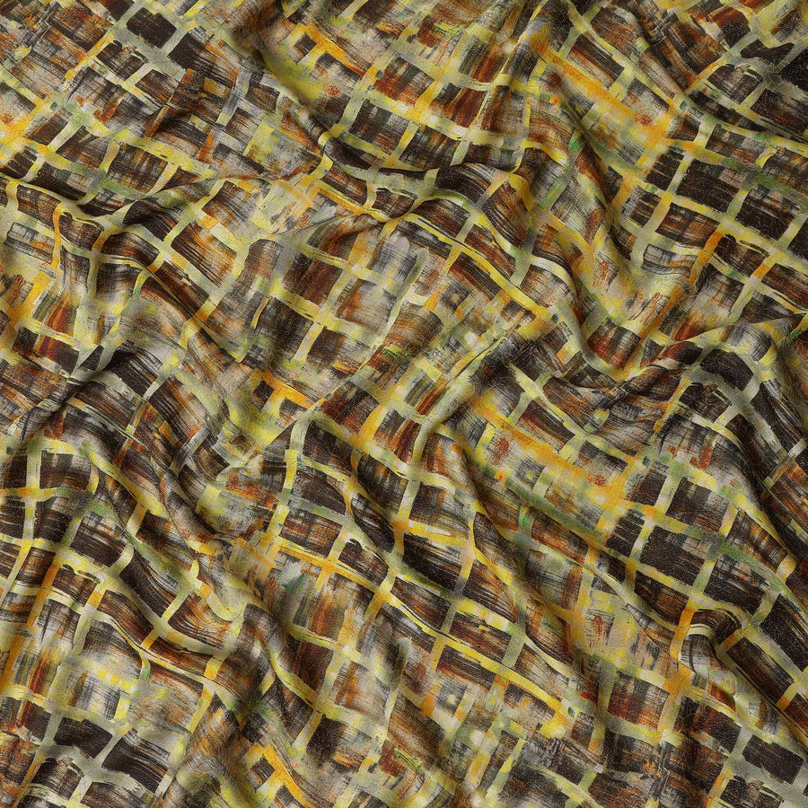 Olive Brown Viscose Crepe Printed Fabric 110cm