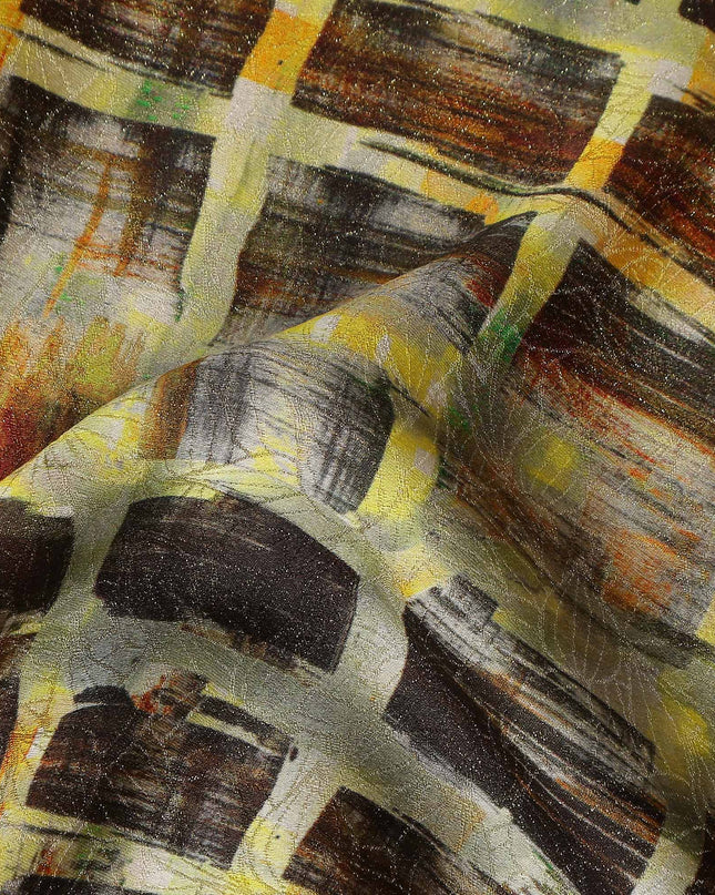 Olive Brown Viscose Crepe Printed Fabric 110cm