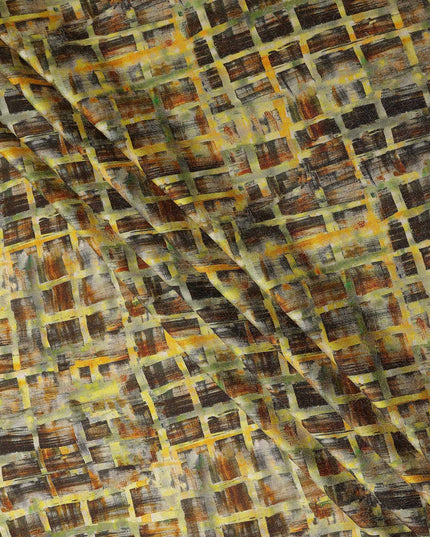 Olive Brown Viscose Crepe Printed Fabric 110cm
