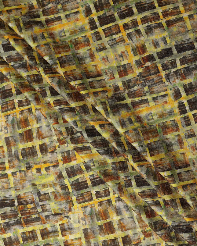 Olive Brown Viscose Crepe Printed Fabric 110cm