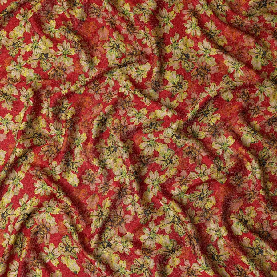 Cherry Red Viscose Crepe Printed Fabric 110cm