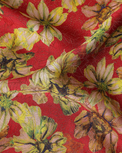 Cherry Red Viscose Crepe Printed Fabric 110cm