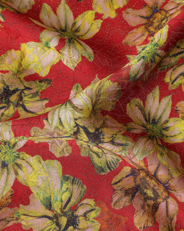 Cherry Red Viscose Crepe Printed Fabric 110cm