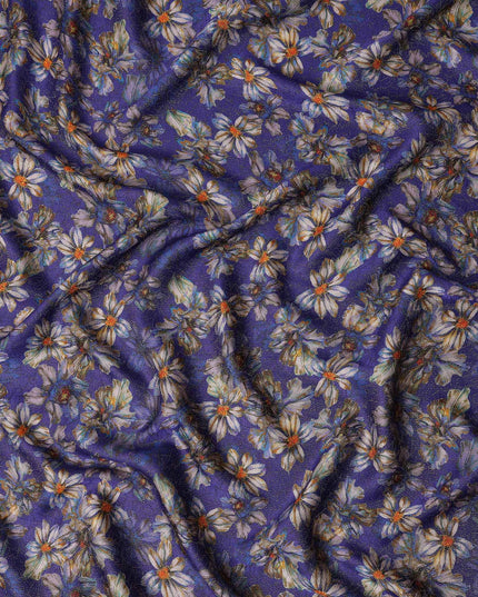 Indigo Purple Viscose Crepe Printed Fabric 110cm