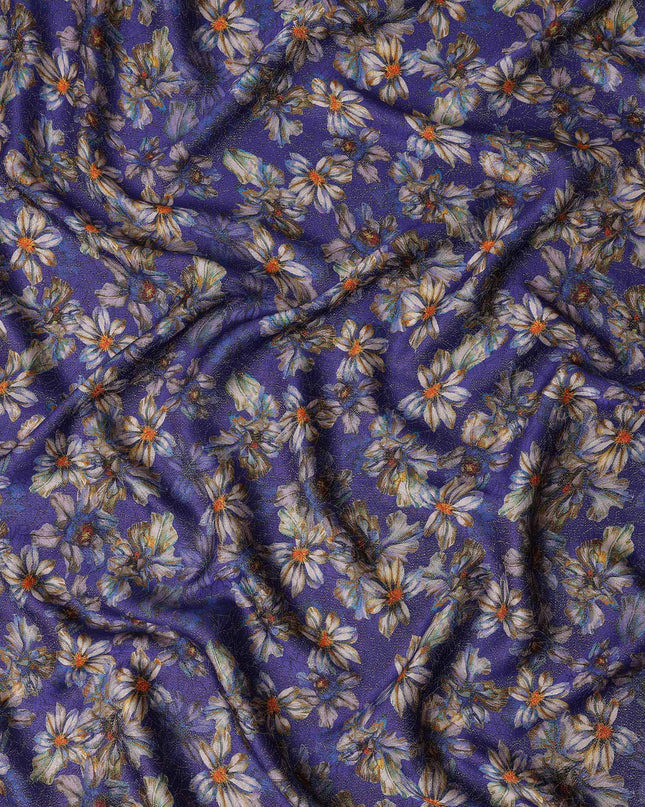 Indigo Purple Viscose Crepe Printed Fabric 110cm