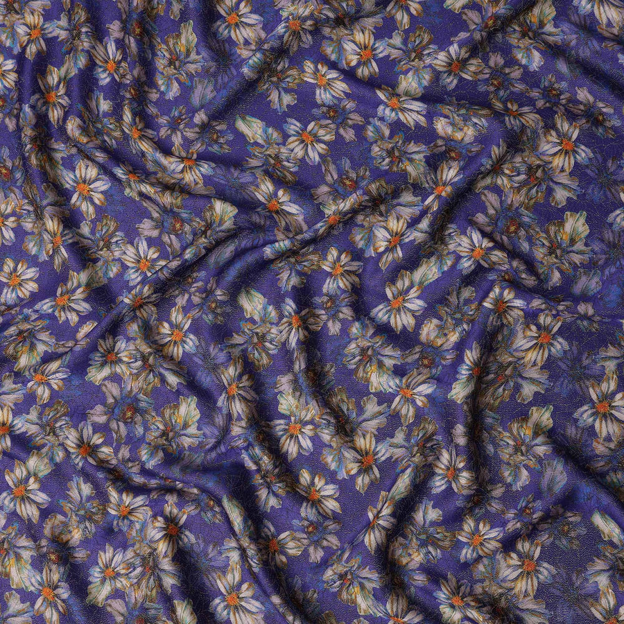Indigo Purple Viscose Crepe Printed Fabric 110cm
