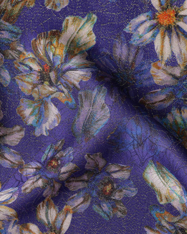 Indigo Purple Viscose Crepe Printed Fabric 110cm