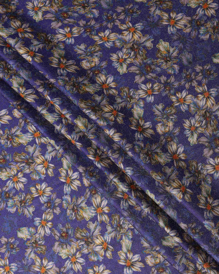 Indigo Purple Viscose Crepe Printed Fabric 110cm