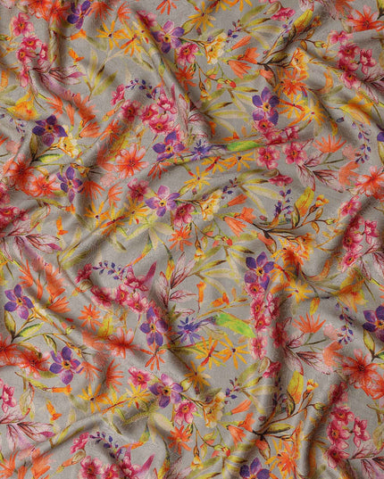 Dove Grey Viscose Crepe Printed Fabric 110cm