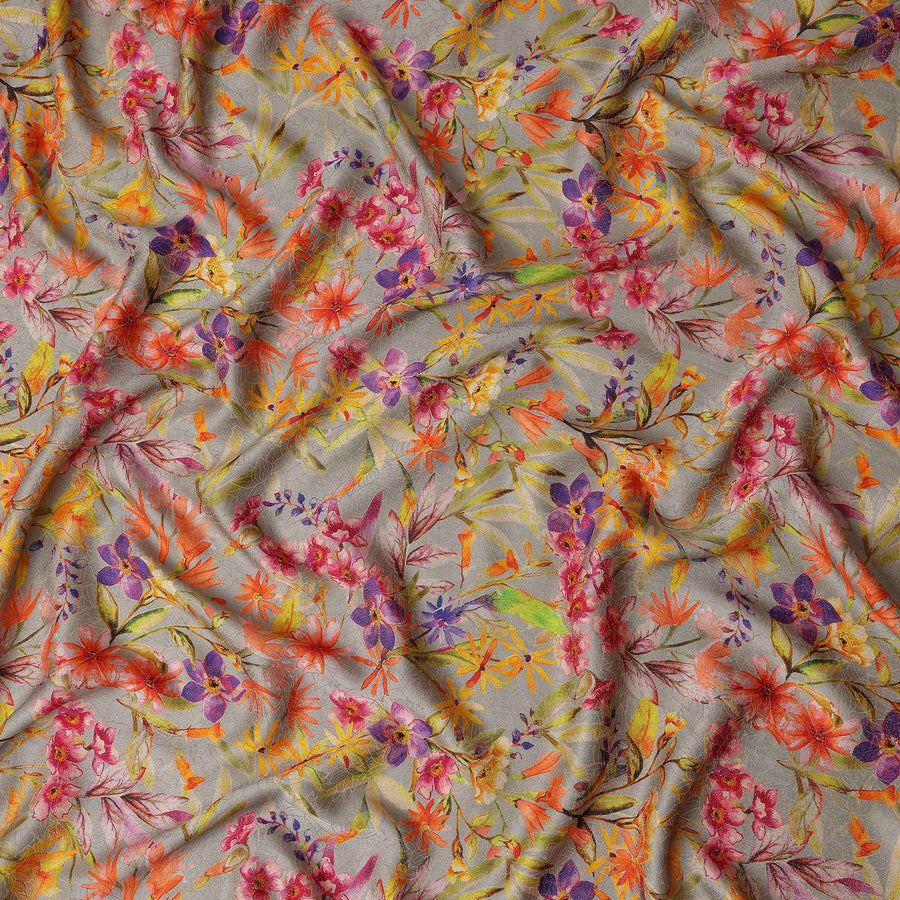 Dove Grey Viscose Crepe Printed Fabric 110cm