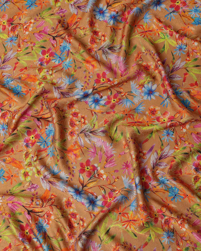 Camel Brown Viscose Crepe Printed Fabric 110cm