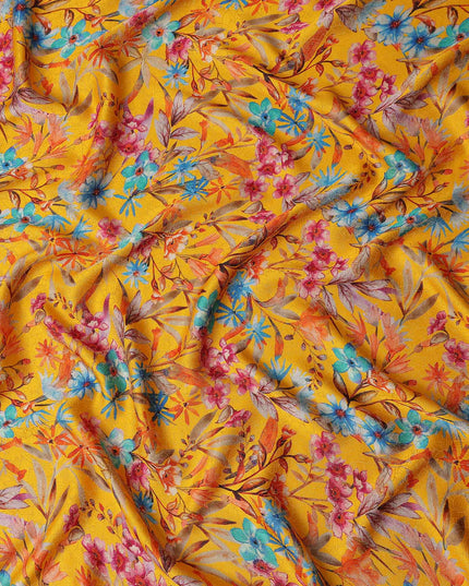 Marigold Yellow Viscose Crepe Printed Fabric 110cm