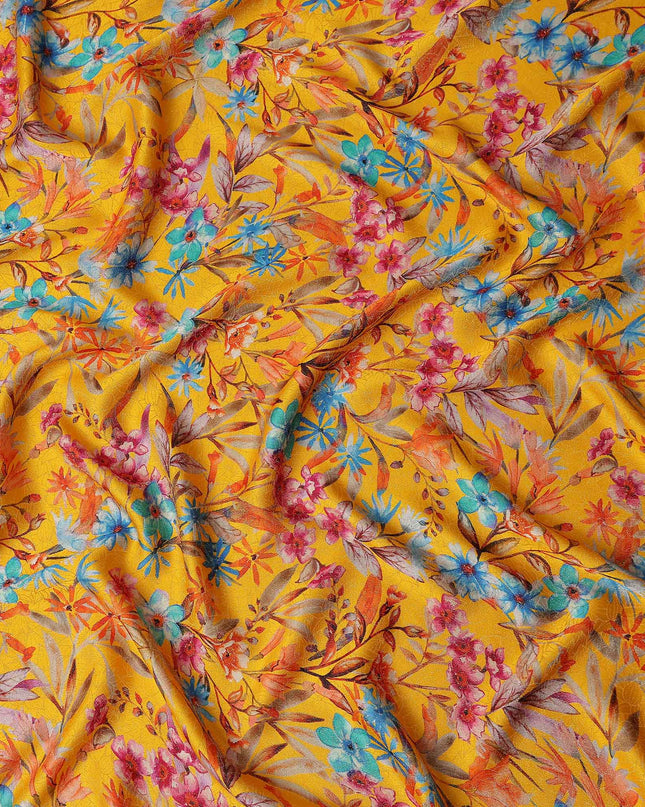 Marigold Yellow Viscose Crepe Printed Fabric 110cm