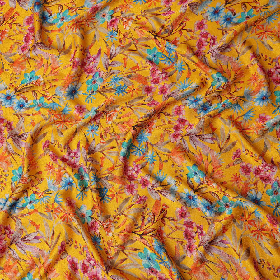 Marigold Yellow Viscose Crepe Printed Fabric 110cm