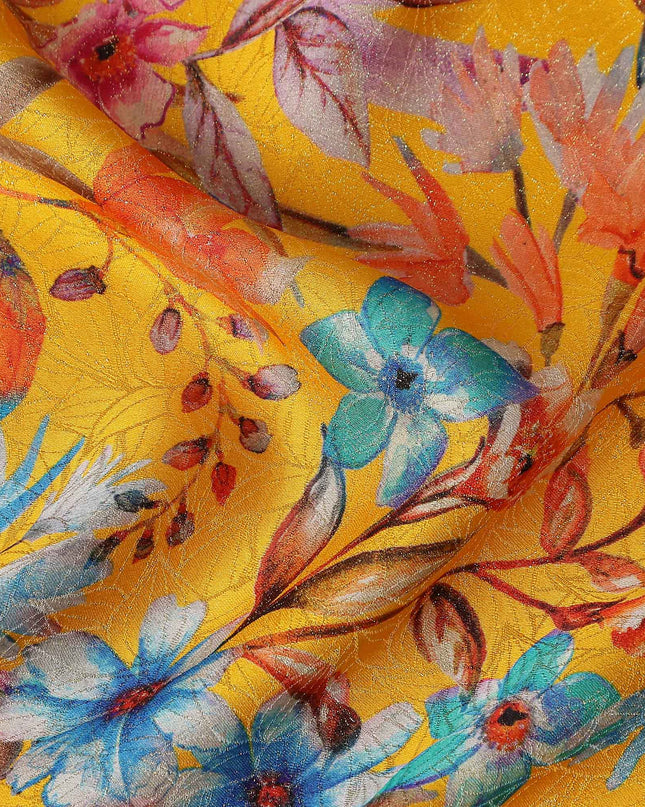 Marigold Yellow Viscose Crepe Printed Fabric 110cm