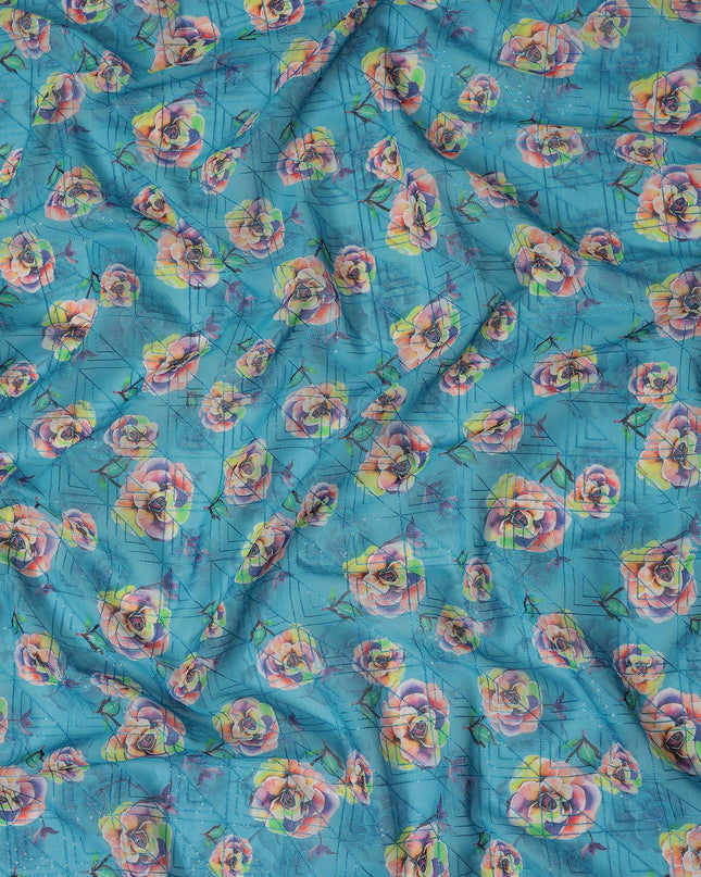 Blue Floral Sudanese Cotton Voile Thobe