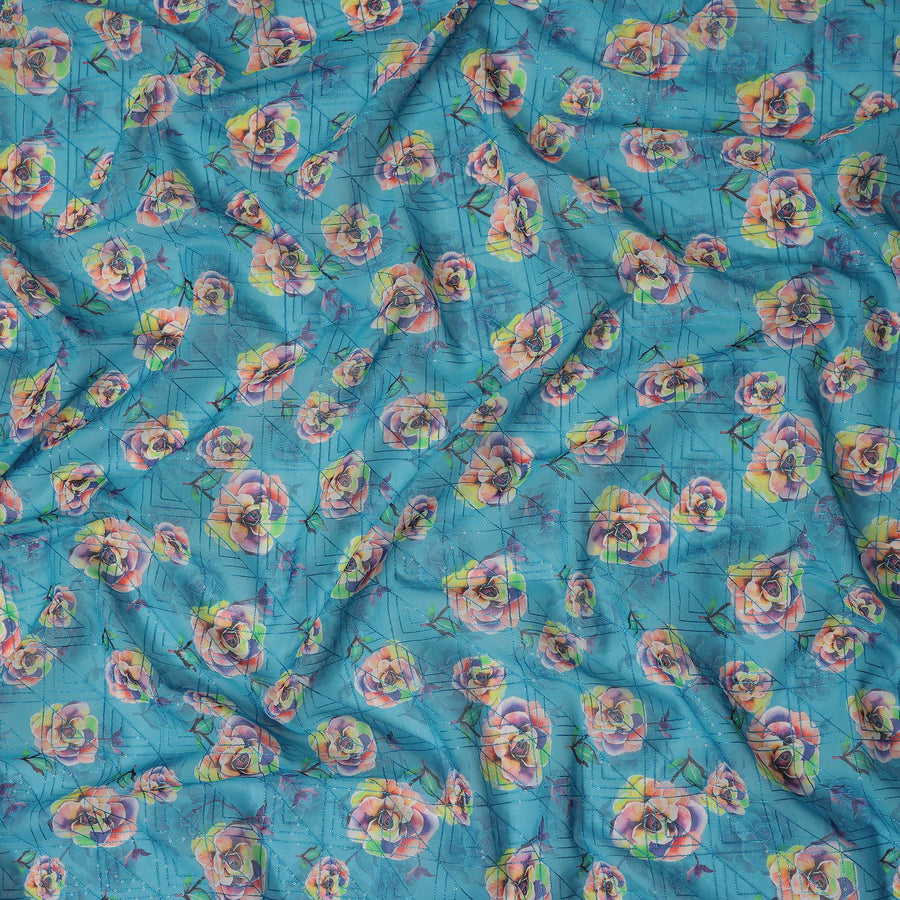 Blue Floral Sudanese Cotton Voile Thobe