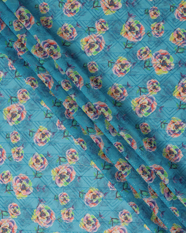Blue Floral Sudanese Cotton Voile Thobe
