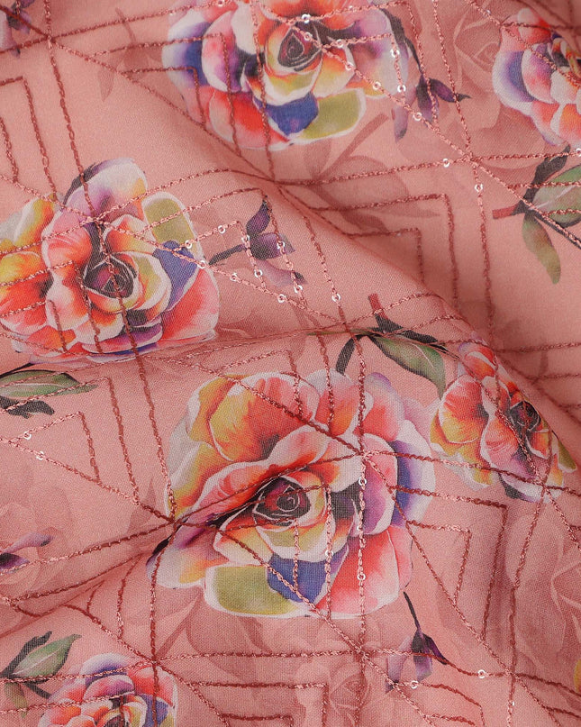 Pink Floral Sudanese Cotton Voile Thobe