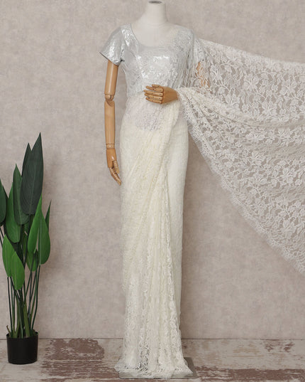 Ivory White Floral French Chantilly Lace Saree