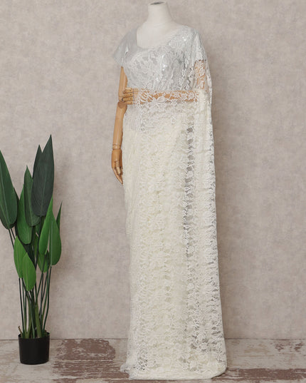 Ivory White Floral French Chantilly Lace Saree