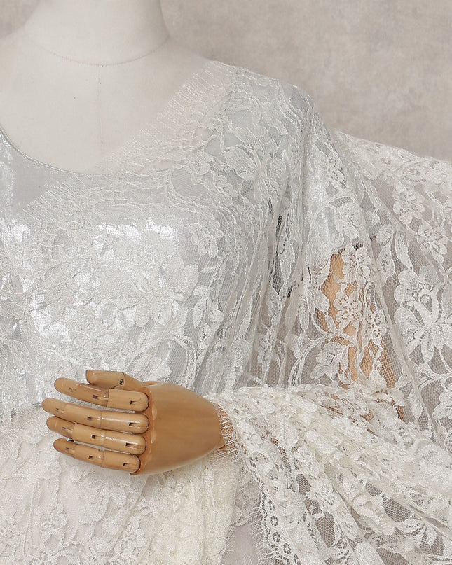 Ivory White Floral French Chantilly Lace Saree