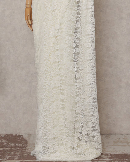Ivory White Floral French Chantilly Lace Saree