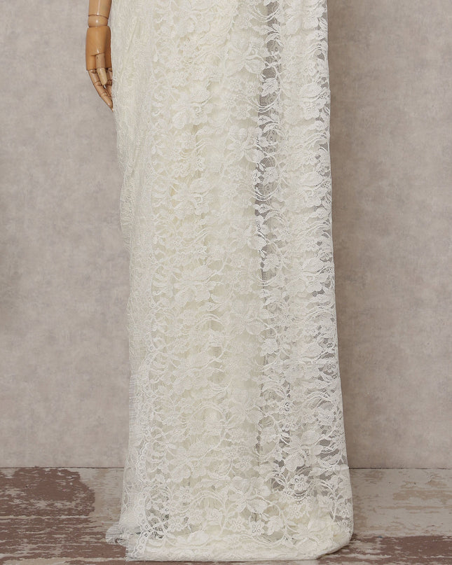 Ivory White Floral French Chantilly Lace Saree
