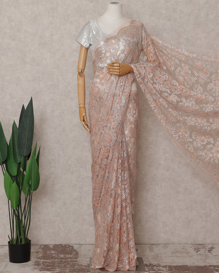 Coral Peach Chantilly Lace Saree | Regal Fabrics