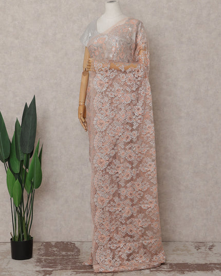Coral Peach Chantilly Lace Saree | Regal Fabrics