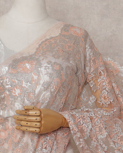Coral Peach Chantilly Lace Saree | Regal Fabrics