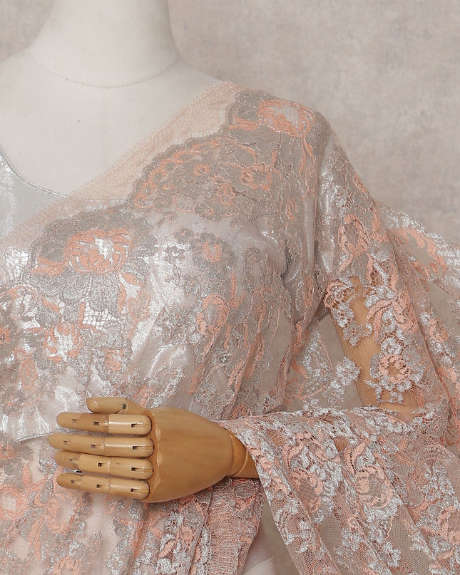 Coral Peach Chantilly Lace Saree | Regal Fabrics