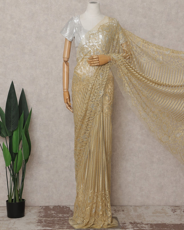 Antique Gold French Chantilly Lace Saree 110cm