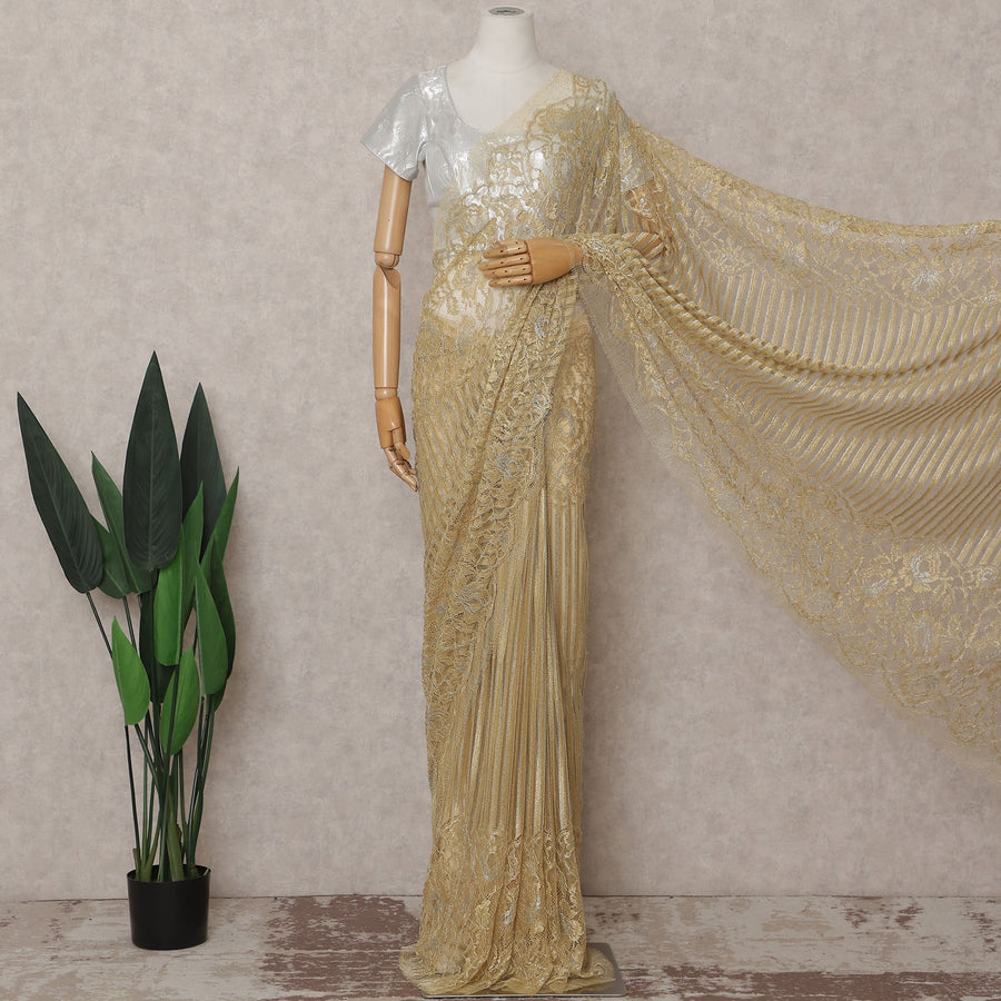Antique Gold French Chantilly Lace Saree 110cm
