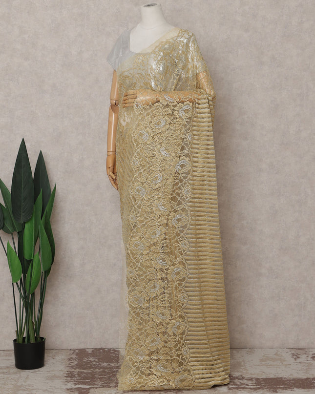 Antique Gold French Chantilly Lace Saree 110cm