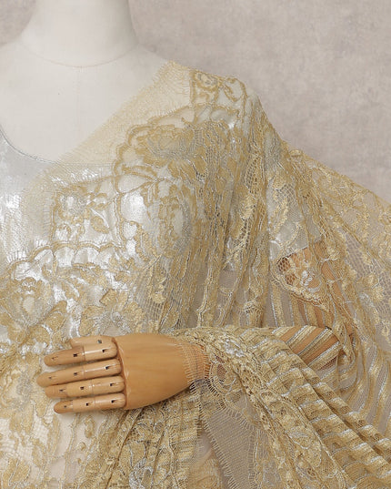 Antique Gold French Chantilly Lace Saree 110cm