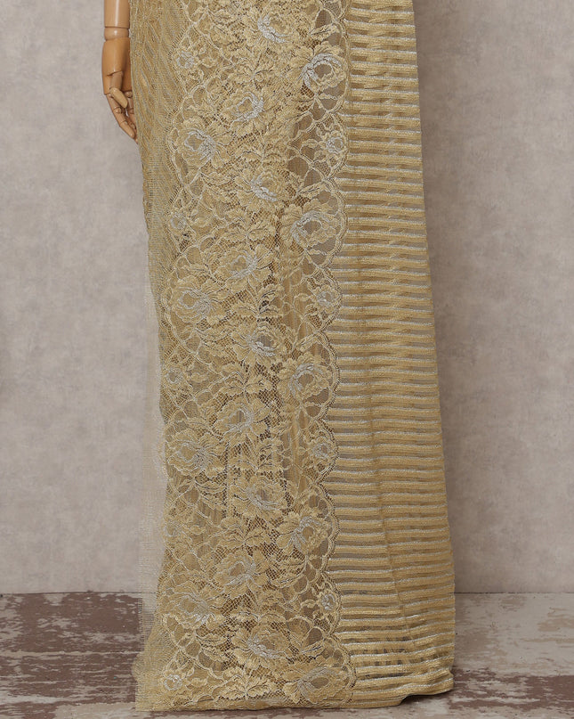 Antique Gold French Chantilly Lace Saree 110cm