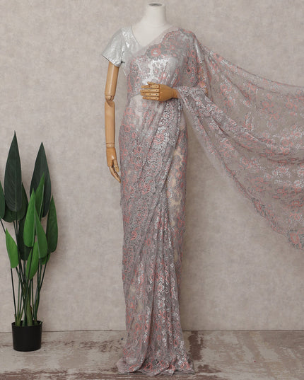 Silver Grey Chantilly Lace Saree - D31622