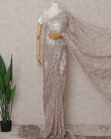 Rosy Taupe French Chantilly Lace Saree 5.5m