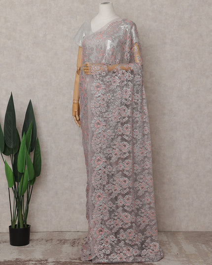 Silver Grey Chantilly Lace Saree - D31622