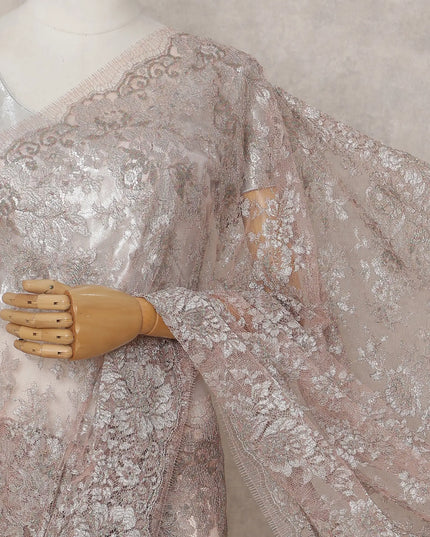 Rosy Taupe French Chantilly Lace Saree 5.5m