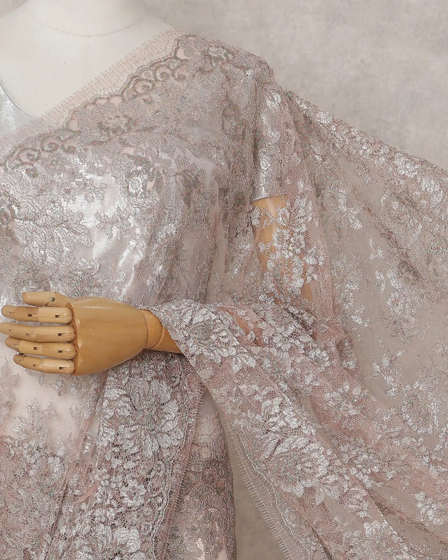 Rosy Taupe French Chantilly Lace Saree 5.5m