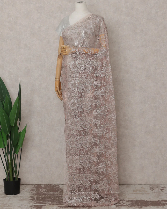 Rosy Taupe French Chantilly Lace Saree 5.5m
