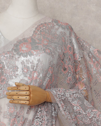 Silver Grey Chantilly Lace Saree - D31622