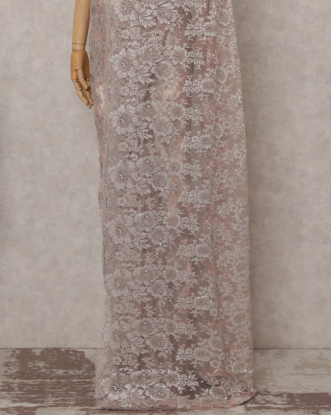 Rosy Taupe French Chantilly Lace Saree 5.5m