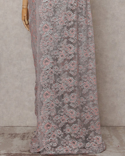Silver Grey Chantilly Lace Saree - D31622