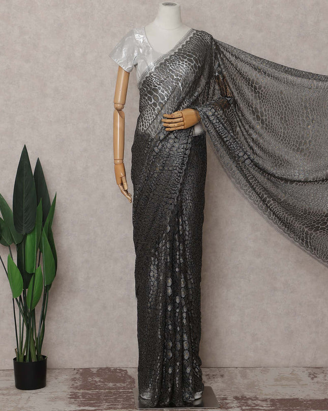 Charcoal Grey French Chantilly Lace Saree 110cm