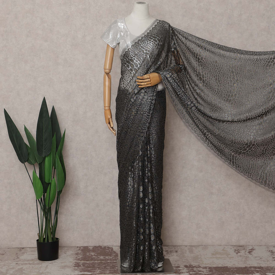 Charcoal Grey French Chantilly Lace Saree 110cm