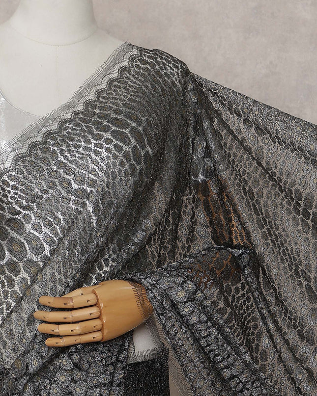Charcoal Grey French Chantilly Lace Saree 110cm
